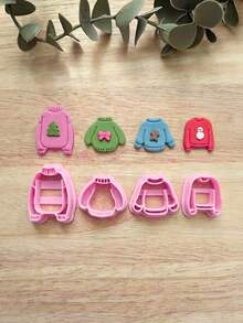 Sweater-Shaped Polymer Clay Cutters, 4Pcs Clay Mold, Winter Clothes Shape Cutter For Handmade Earring Jewelry DIY Craft Making - Pink - View 1