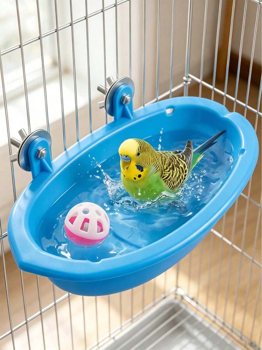 Bird Bath Cage, Feeding Bowl, Bird Bath Basin, Water Bowl, Hanging Bird Bath Basin, Toys, Pet Parrot Cage, Budgie Accessories, Shower, Parrot, Cockatiel Shower Box, Feeding Rack, Tray, Bird Cage Accessories - Style A - View 1
