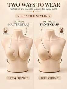 Invisible Push-Up Bra - Strapless Transparent Halter Neck Style, Suitable For Backless Dresses And Wedding Gowns, Recommended To Buy One Size Larger Than Usual - Apricot - View 2