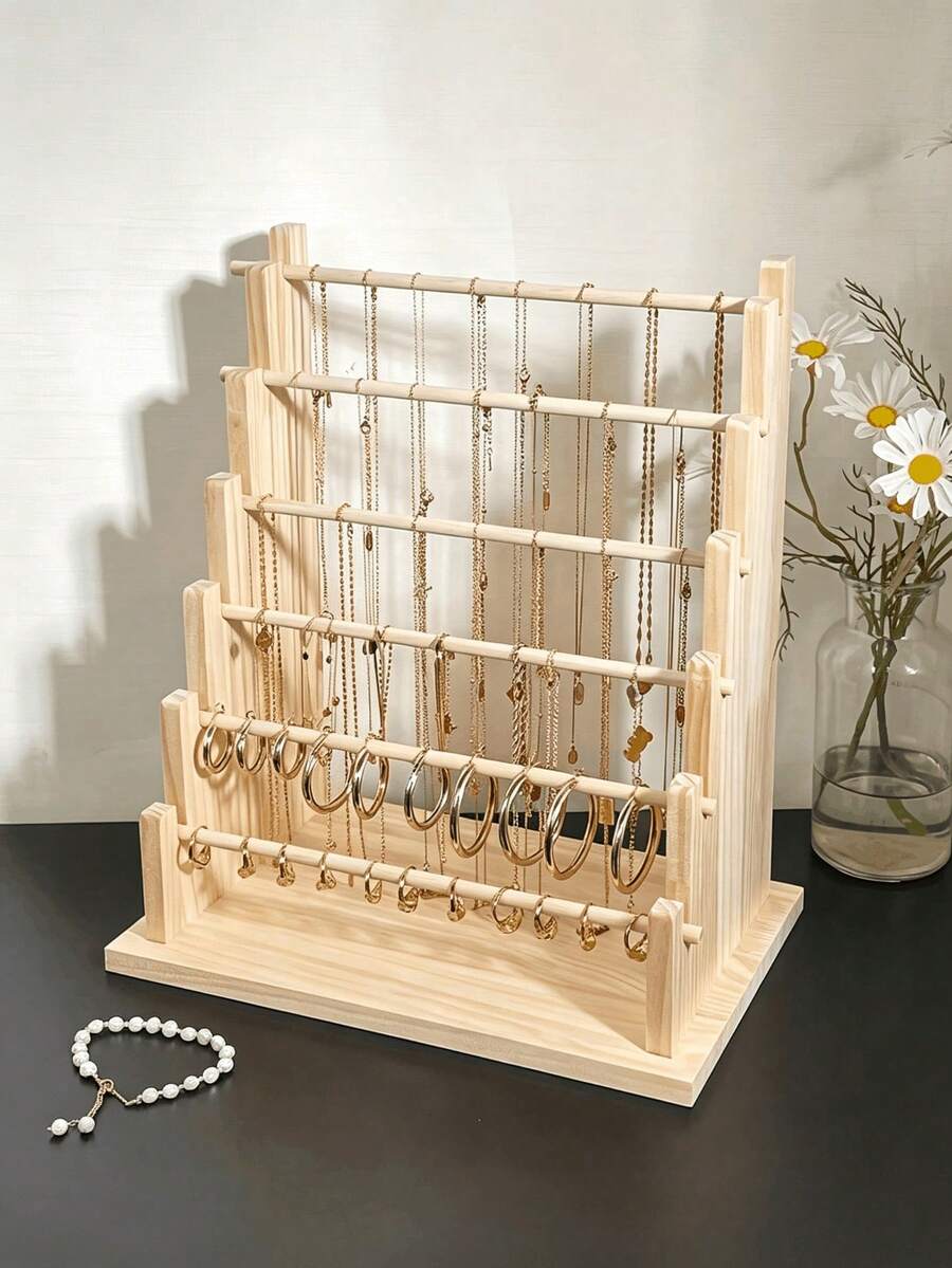 Solid Wood Multi-Layer Jewelry Display Stand, 4-6 Tier Detachable Earring & Bracelet Storage Rack, Multi-Functional Home Decor Display Shelf, INS Style Vanity Organizer Box, Suitable For Counter, Home And Store