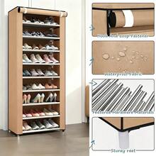 10-Layer Zipper Fabric Shoe Rack, Minimalist Dust-Proof Shoe Cabinet, Multi-Tier Shoe Storage Organiser, Portable Shoe Shelf For Dormitory, Bedroom, Student & Home Use - Brown - View 4