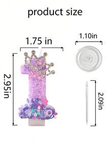 1pc Purple Pink Iridescent Glitter Number Birthday Candle With Rhinestone Crown Decor, 0-9 Number Cake Topper, Princess Theme Party Decoration, Girls Birthday, Baby Shower, Sweet 16 Dessert Table Cake Decor - View 8