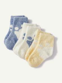 3 Pairs Baby Autumn/Winter Thick Velvet Warm Mid-Calf Socks, Newborn Floor Socks - Multicolor - View 2