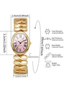 Elegant Luxury Twisted Alloy Chain Watch, Classic Roman Numeral Oval Dial Versatile Quartz Watch For Women, Gift For Girlfriend (1pc/Set) Watch Box Not Included - Gold - View 4