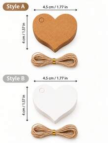 150pcs 2 Styles Heart Shaped Blank Gift Tags With String, Writable Food Packaging Labels For Bakery Boxes, Weddings, Parties And Handmade Gifts - Multicolor - View 2