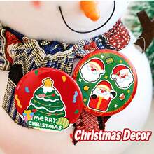 1PC Christmas Button Badge Pins, Vintage Holiday Cartoon Brooch Collection With Santa Snowman Gingerbread Tree Patterns, Cute Round Pins For Backpack Hat Jacket Decoration, Festive Party Accessories, Seasonal Gift Idea - Multicolor - View 5