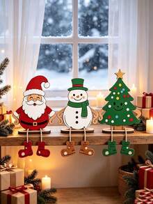 3pcs Christmas Santa, Snowman And Christmas Tree Desktop Decorations, 2D Flat Creative Christmas Ornaments, Suitable For Home Wall And Desktop Decor, Holiday Party Table Setting - Multicolor - View 5