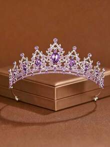 1pc Fashionable Exquisite Alloy Crown, Suitable For Women's Wedding Banquet Hair Accessory - Lilac Purple - View 1