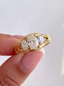 1pc Elegant Curved Three-Stone Cubic Zirconia Ring, Unique Exquisite Design, Suitable For Women, Perfect For Parties And Events, Finely Crafted Jewelry, Girlfriend Anniversary Gift - Curved Three-egg Ring - View 2
