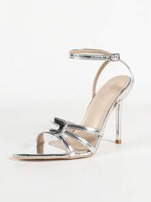 Women's French Style Silver Daily Personalized Travel High Heel Sandals, Open Toe Cross Strap One-Strap Buckle Elegant High Heels - Silver - View 2