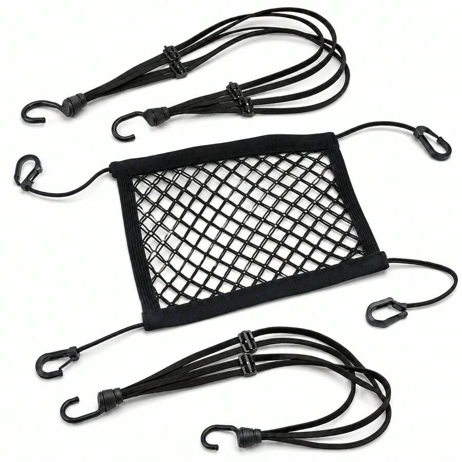 1pc Motorcycle Helmet Net With 2 Elastic Tie Ropes, Motorcycle Bicycle Hook Rope, Black Mesh Luggage Organizer With Elastic Straps For Secure Storage - CC - View 1