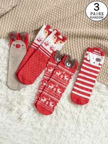 3 Pairs Women's Mid-Calf Socks, Santa Claus Pattern Christmas Socks, Plus Size Ugly Cute Christmas Socks, Autumn/Winter - Multicolor - View 8