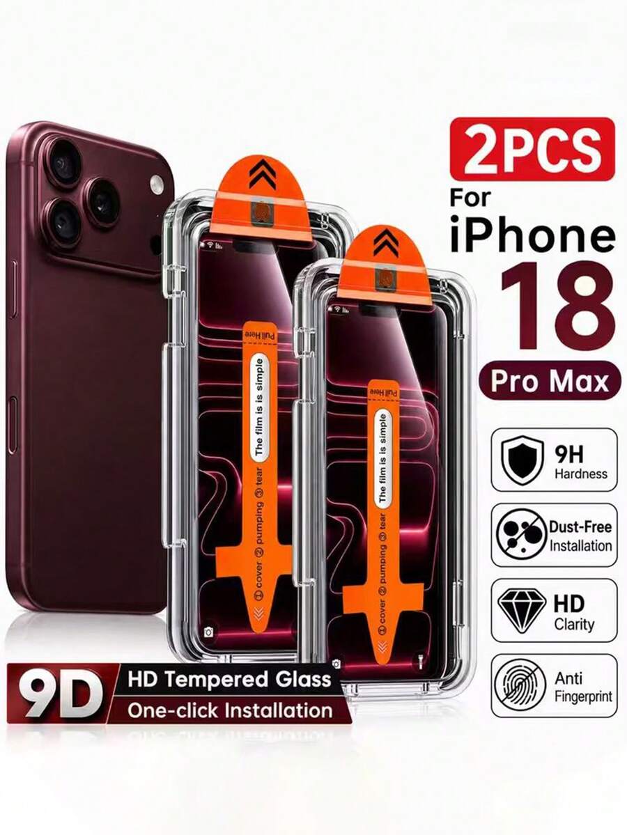 2 Packs [2026 New] 9D 9H Hardness Tempered Glass Screen Protector Compatible With Iphone 18 Pro Max/18 Pro, Dust-Free Installation Tray, Ultra-Thin, HD Clear, Oleophobic Anti-Fingerprint, Scratch Resistant, Shatterproof, Full Coverage, Bubble Free, Easy Install, Case Friendly, Birthday Gift For Friends & Family