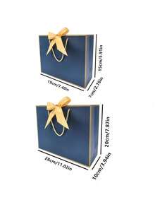 1/3/6/12pcs Set (Gold Ribbon + Blue Gift Bag + Paper Bag) Blue Gift Bag With Gold Trim And Handle, Paper Gift Bag, Shopping Bag, Gift Bag With Bow Ribbon, Suitable For Wedding, Birthday, Valentine's Day, Christmas - Multicolor - View 9