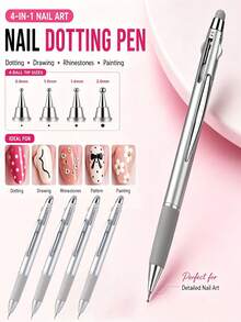 1/3/5pcs 4-In-1 Dotting Tool Pen - Multi-Head Nail Art Tool, Suitable For Painting, Detail Embellishment, Dotting And Rhinestone Inlay, Salon And DIY Use, Nail Art Tool, Nail Art Accessory Gripping Tool, Common Pen For Nail Artist Drawing Circles, Multi-Function Nail Art Pen - Multicolor - View 9