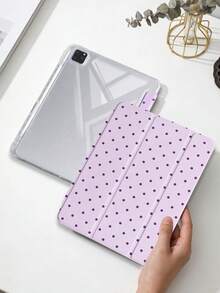 1件芋紫色波點平板保護殼，相容 iPad Mini6/Mini7/10.2/10.5/10.9 (Air4-Air8)/Pro 11/10th Gen/A16/Pro 11 2024，彩繪圖案平板套，全透明壓克力背殼，三折支架，自動休眠/喚醒，內建筆槽，不含筆，部分機型附相機框 - 彩色 - 查看 2