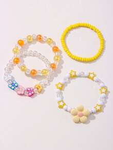 4/20pcs Kids Cute Flower Star Butterfly Beaded Bracelet Set, Holiday Party School Birthday Gift, Girls Accessories, Colorful Beads Random Style - Multicolor - View 5