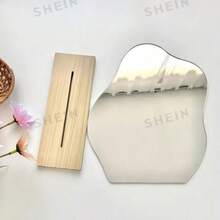1pc Asymmetrical Mirror Makeup Mirror, Minimalist Desktop Tabletop Asymmetrical Wooden Base Makeup Mirror, Photo Prop Decor - B-White - View 3