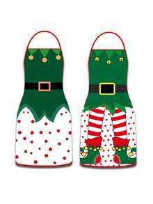 2pcs Christmas Santa Claus Cartoon Apron For Home And Kitchen - Multicolor - View 8