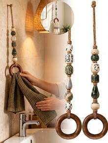 1pc Decorative Beaded Towel Rack With Rings - Vintage Bead Hanger, Bathroom And Kitchen Decorative Hand Towel Rack, Retro Country Style Gift - Towel Ring - View 1