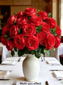 40pcs Artificial Rose Bouquet, Silk Faux Flowers, Realistic Long Stem Rose Bouquet, Suitable For Wedding Decor, Bridal Shower Centerpiece, Floral Arrangement, Party Home Dining Table Decor, Birthday Decor, Wedding Decor, Christmas Decor, Valentine's Day, Christmas, Thanksgiving Decor, Birthday Gift, Anniversary Decor. - Red - View 10