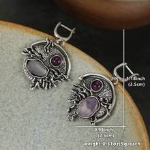 Vintage Mysterious Sun & Moon Embossed Long Earrings, Light Pink Accents, Women's Party & Daily Wear Jewelry - Silver - View 6