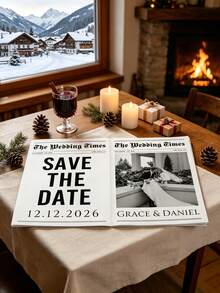 1/2pcs Customized Wedding Newspaper Poster, Customizable Photo And Text, Save The Date Announcement, Engagement Bride Shower Decoration, Wedding Special Occasion, Vintage Style, Wedding Or Holiday Gift - Multicolor - View 6