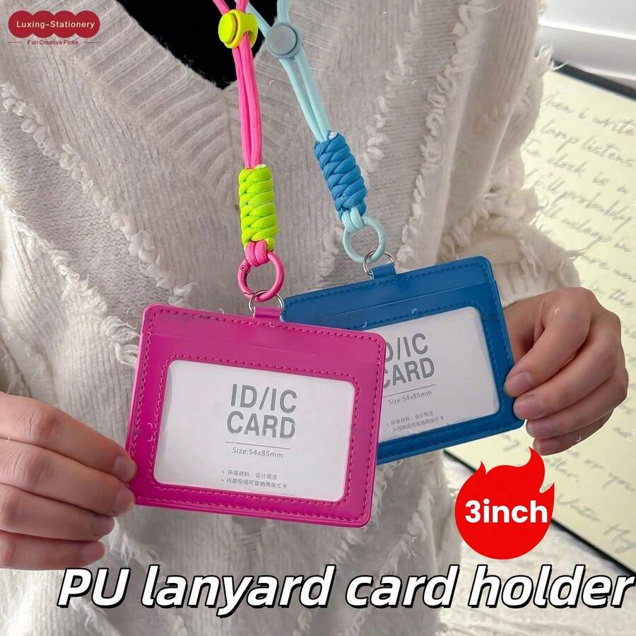 Ins Lanyard Card Holder Keychain Integrated Transparent Work Badge Card Sleeve Photo Protector Bus Card Access Card Campus Card Meal Card ID Badge, Middle & High School Students, Office Workers, Idol Fans, Card Storage, Photo Dust-Proof, Portable, Birthday Gift, Holiday Gift, Anime Merchandise Storage, Commuting, Campus Use, Desk Organization, Creative Collection, DIY Decoration - A - View 1