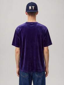 Vaulklash Men's Fleece Letter Printed T-Shirt - Purple - View 2