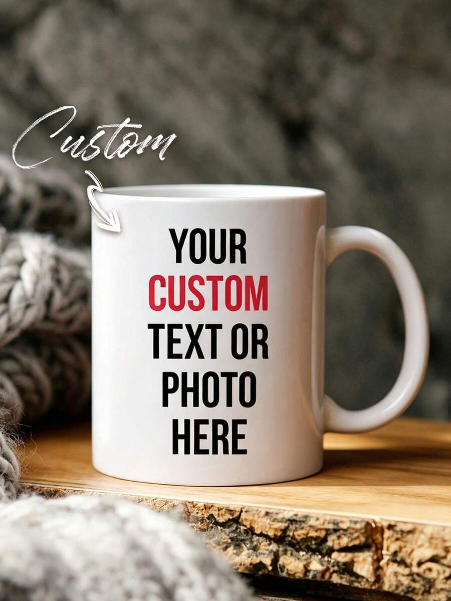 Customizable 11oz Ceramic Coffee Mug, Personalized With Photo, Text And Logo, Holiday Commemorative Cup, Suitable For Office, Home, Father's Day, Valentine's Day Gift, Applicable For Birthday, Engagement, Wedding, Graduation (Single/Double Sided) - Multicolor - View 1