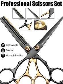 2pcs/1pc Professional Hair Cutting Scissors And Trimmer Set - Stainless Steel Black Gold Hair Cutting Scissors Set With Styling Comb, Ergonomic Design Salon-Grade Home Haircutting Tools, Perfect Gift For Hairstylists - View 8