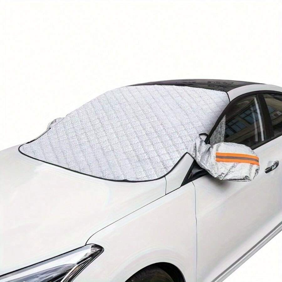 1pc Magnetic Car Sun Shade, Foldable Windshield Cover, Summer Sun Protection, Winter Snow Protection, Universal Front Windshield Sunshade With Reflective Surface, Silver - CC - View 1