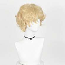 Synthetic Short Wavy Gold Men Wigs With Bangs Blonde Anime Game Cosplay Fluffy Heat Resistant Wig For Daily Party - Gold - View 4