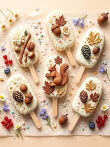 Fall Squirrel Acorn Pinecone Maple Leaf Silicone Fondant Mold Non-Stick Chocolate Candy Baking Tool For Cake Decoration DIY,Cupcake Topper Candy Polymer Clay Gum Paste - Light Grey - View 4