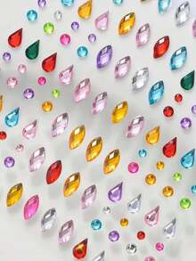451pcs Rainbow 3D Glitter Gem Stickers, 2pcs Acrylic Glitter Heart Stickers, Self-Adhesive Rhinestone Teardrop Design, Suitable For Makeup And Clothing, Multi-Color Diamond Face Gems, Perfect For Festivals, Parties And Events - Multicolor - View 5