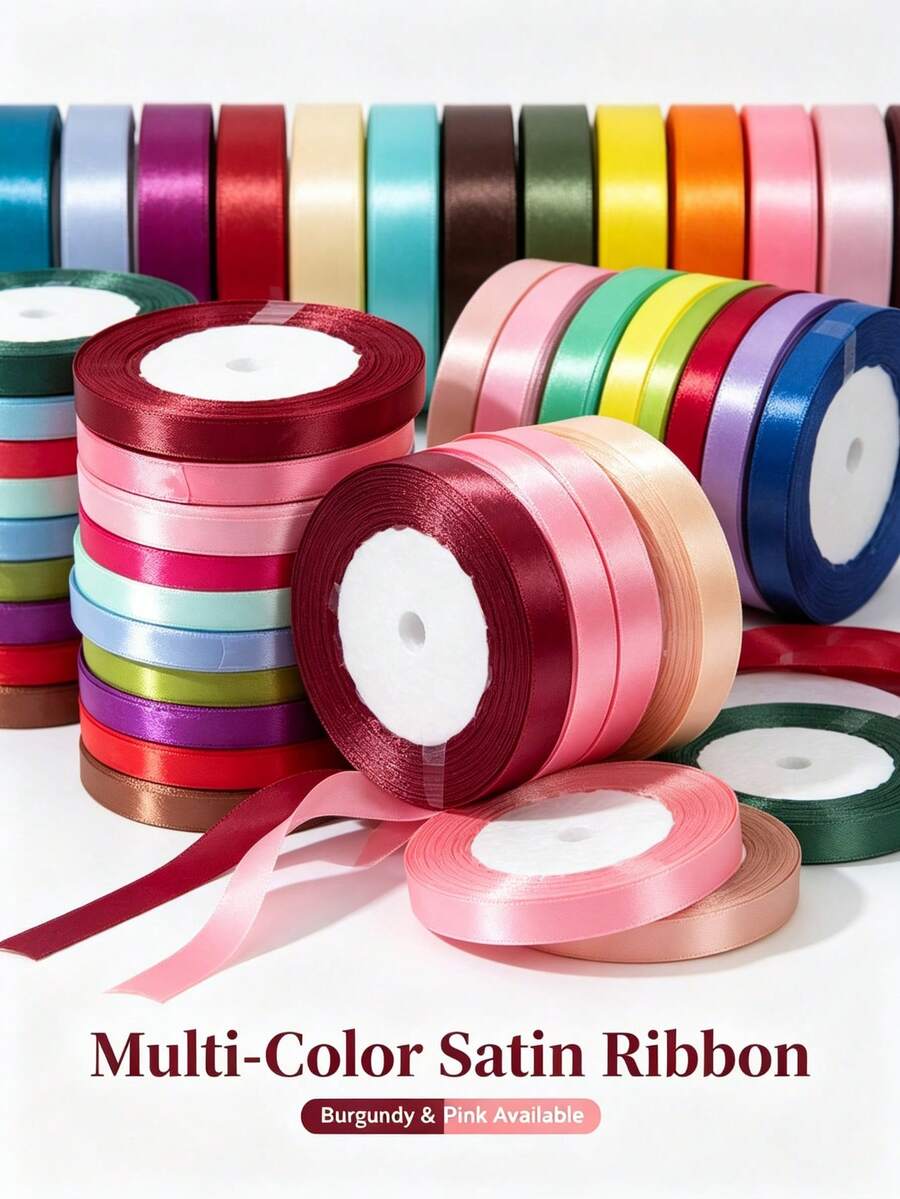 1 Roll Satin Ribbon, 1cm Wide 22m Long, Smooth Solid Color Fabric Ribbon, Suitable For Gift Wrapping, Wedding Bouquets, DIY Bows, Party And Cake Decoration