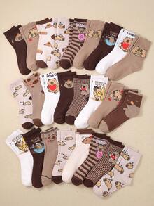 20 Pairs Unisex Children's Crew Socks, Ankle Socks, Featuring Brown Capybara & Cute Capybara Embroidered Patterns, Suitable For 1-16 Years Old Girls Birthday Gift, Fit For Boys & Girls, All Seasons, School, Party, Breathable Soft Comfortable - Multicolor - View 1