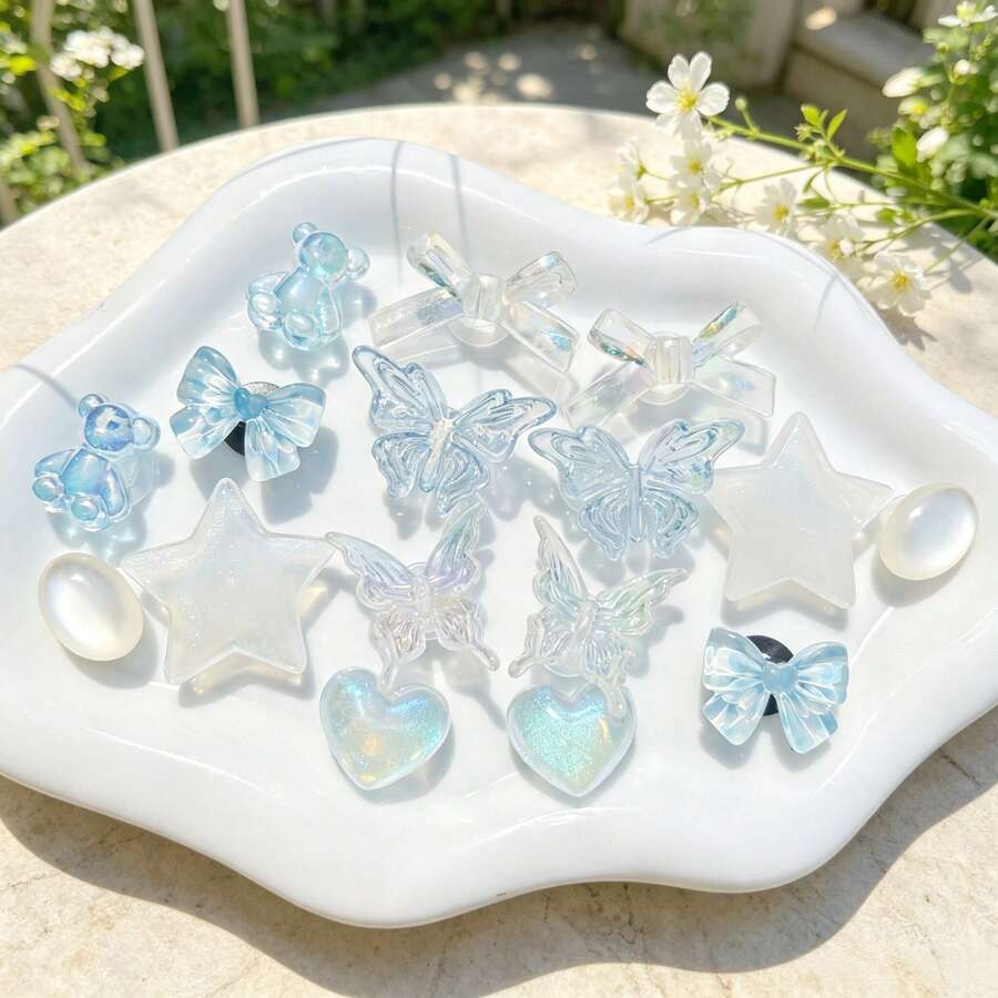 16pcs Blue Cute Bear, White Big Star DIY Shoe Decor Animal Casual ABS ...