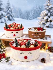 3pcs Christmas Cartoon Storage Baskets, Santa Claus & Snowman Storage Baskets With Gift Bags And Ribbons, Holiday Clutter & Gift Storage Baskets, Home Organization Storage Baskets, Christmas Party Decor, Cute Gift Packaging Storage Boxes - Multicolor - View 2