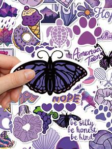 50Pcs Purple Vibe Sticker Pack, Cartoon Dessert & Planet Decor Decals, PVC Waterproof Stickers For Scrapbook, Water Bottle & Laptop - Multicolor - View 2