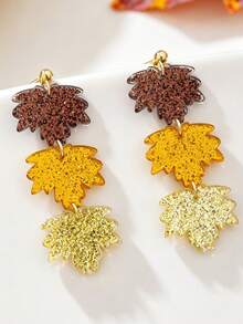 1 Pair Geometric All-Season Versatile Women's Dangle Leaf Earrings - Multicolor - View 5