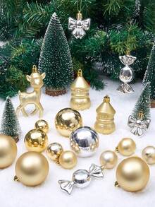 Christmas Tree Ornament Ball Set, Gold Holiday Decoration, Shatterproof Plastic Material, With Gold Hanging String. Large Christmas Balls - A - View 4