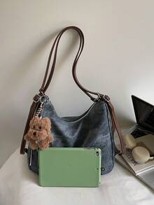 1 Solid Color Zipper Decoration Large Capacity PU Material Women's Bag,Fashionable And Versatile, Simple,Multifunctional Shoulder Crossbody Bag - Dusty Blue - View 7