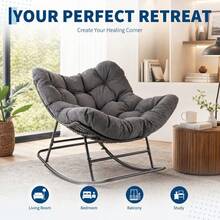 Oversized Papasan Rocking Chair With Thick Cushion, 450 Lbs Capacity – Classic Rocking Chair For Patio, Balcony, Porch - Gray - View 3