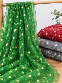 1pc Green Star Glitter Tulle Fabric, Transparent Mesh With Gold Metallic Star Print, Lightweight Shiny Polyester Tulle, Suitable For Holiday Party Decoration, Christmas Backdrop, Gift Wrapping, Ballet Tutu, Bow Handmade And DIY Sewing Projects - Multicolor - View 7