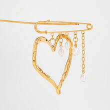 [2 Colors Available]Vintage Distressed Heart Faux Pearl Tassel Brooch Pin, Niche Design Suit Brooch, High-End Luxury Fashion Accessory - Gold - View 10