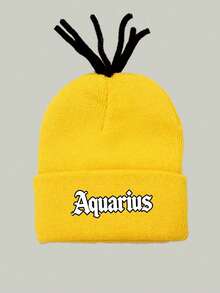 1Pc 12 Constellation Custom Knit Beanie, Unique Tentacle Design Cuffed Winter Hat, Fashion Hip‑Hop Warm Acrylic Cap For Men Gift - Yellow - View 6