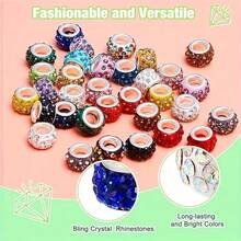 25/35/40/45/50/55Pcs 3-Row Colorful Rhinestone Soft Clay Beads, Random Color Sparkling Large Hole Beads, Perfect For DIY Bracelets, Necklaces, Pendants, Earrings And Bag Charms Crafting - Multicolor - View 7
