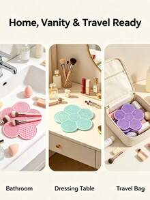 Silicone Makeup Brush Cleaning Pad, Flower Shaped, With Suction Cup, Portable Cleaning Tool, Suitable As Valentine's Day, Birthday, Party Gift - Multicolor - View 4