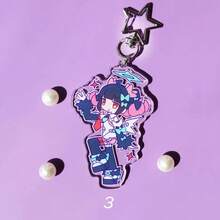 2D Flat 3-Piece Set Urban Action RPG Game Angel Character Acrylic Keychain! Cute Kawaii Design With Star Pendant And Pearl. Perfect Anime Fan Gift, - Multicolor - View 7